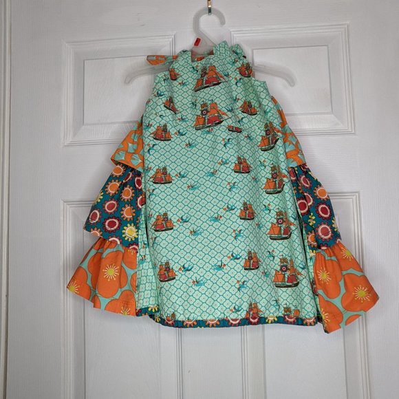 Jelly the Pug Pirate Ship Ruffle Halter Dress Size 2T - Picture 9 of 10